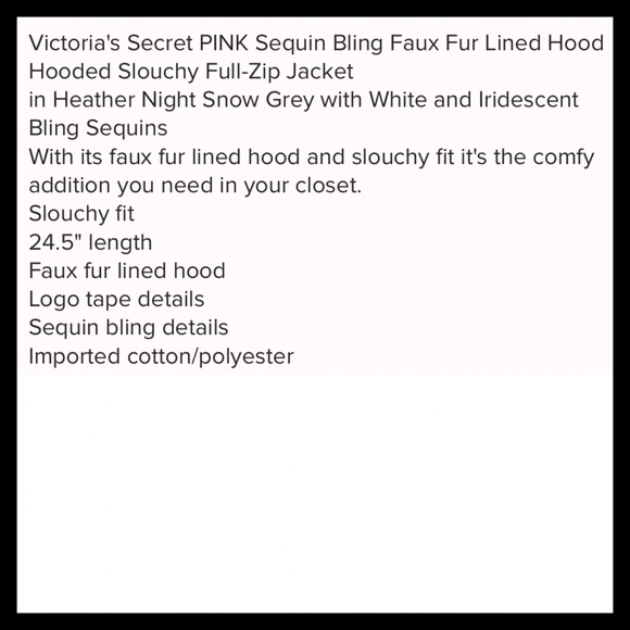 PINK Victoria’s Secret Bling Full ZIP Hoodie Grey - Picture 3 of 3